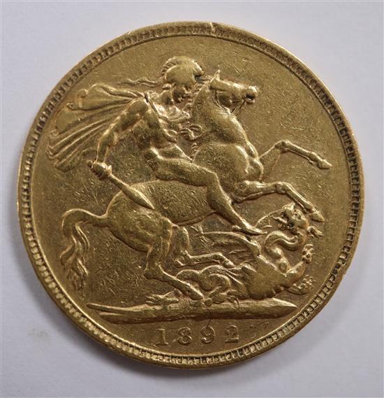 A Victoria gold sovereign 1892, F